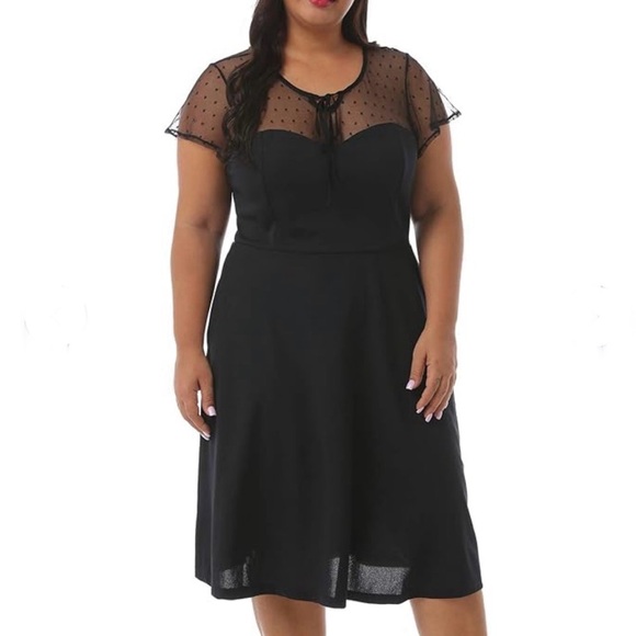 Nemidor 1940s Style Dotted Mesh Midi Swing Party Dress - Picture 4 of 16